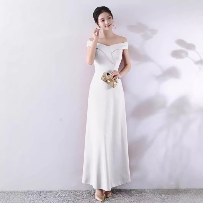 Bride'S Homecoming Engagement Wedding Toast Dress High Waist Slim Annual Meeting Banquet White Evening Dress Adult Ceremony - Image 2